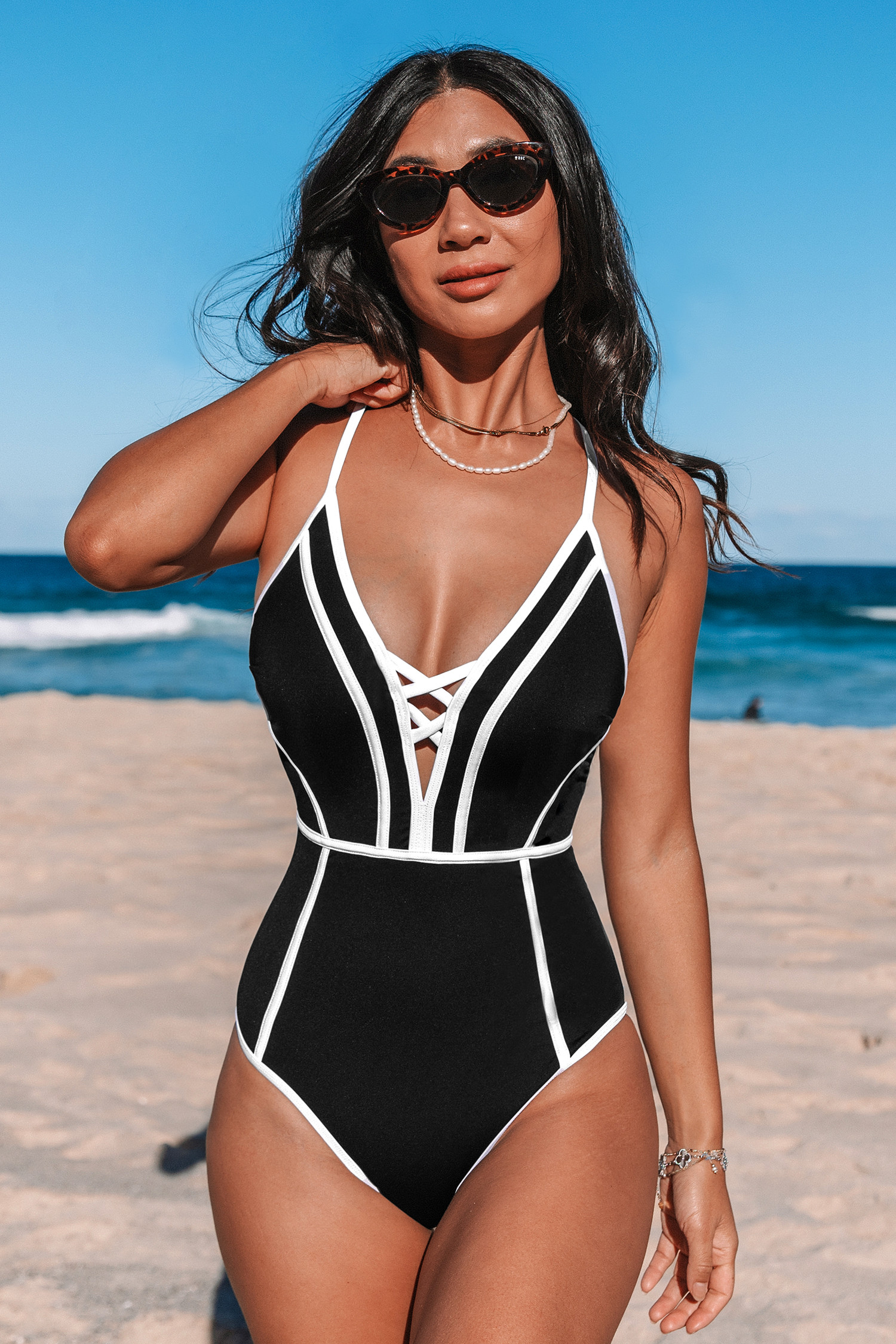 Monochrome Plunging Crossback Slim & Sculpt One-PieceSlim Sculpt | Cupshe US