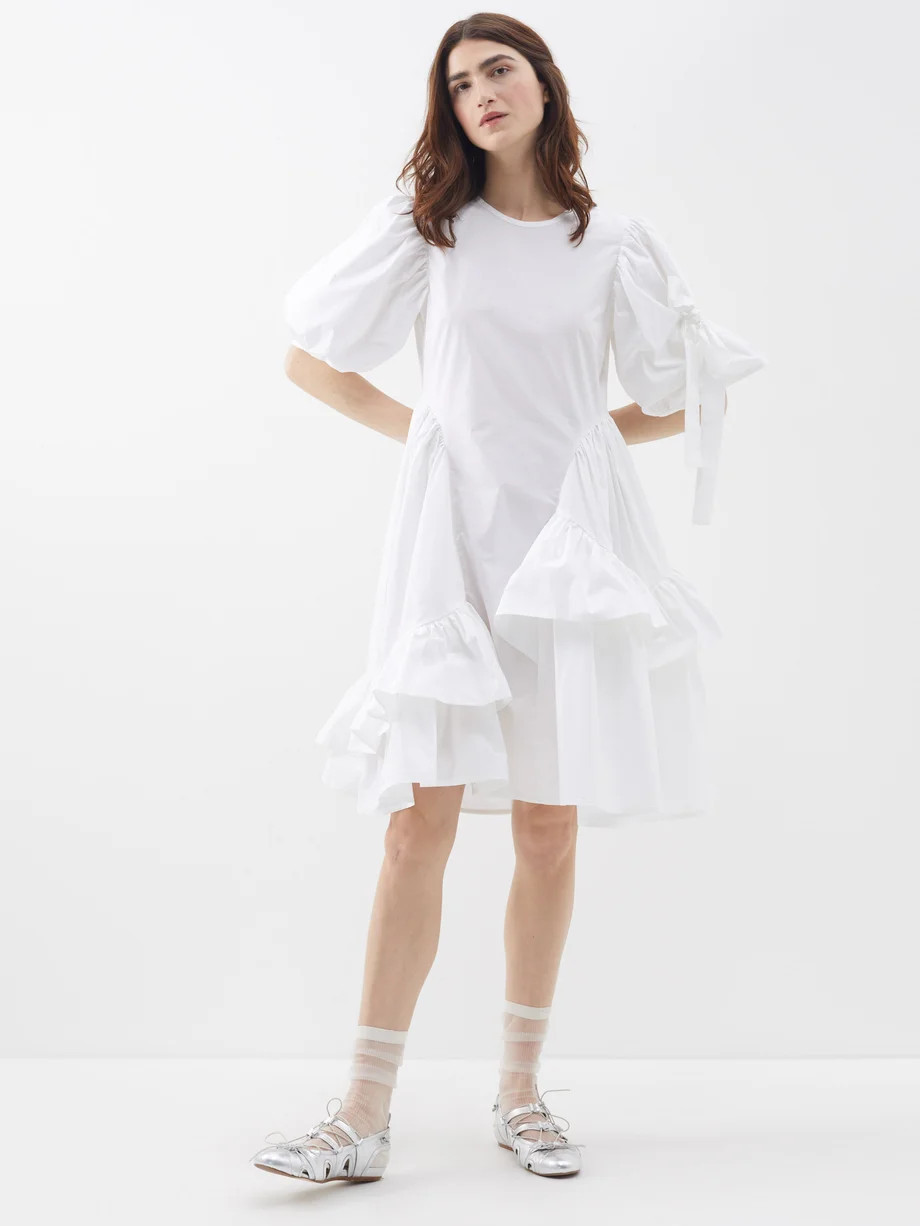 Danita asymmetric-ruffle back-tie cotton dress | Matches (US)