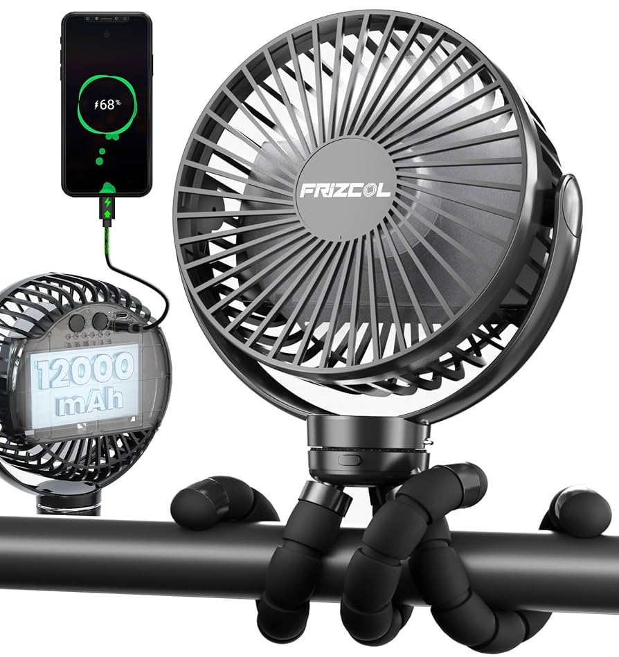 FRIZCOL Portable Stroller Fan, Use As Power Bank, 65H 12000mAh Battery Operated Fan Flexible Trip... | Amazon (US)