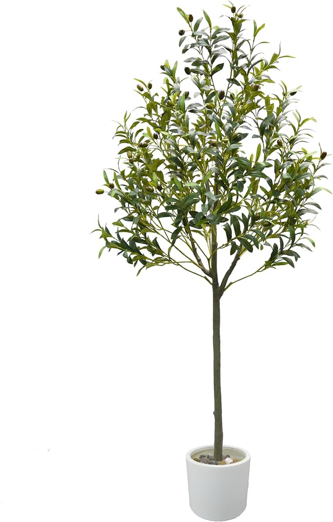 Artificial Olive Tree, 5ft Fake Olive Branch Leaves Plant with White Pot, Perfect Faux Topiary Si... | Amazon (US)