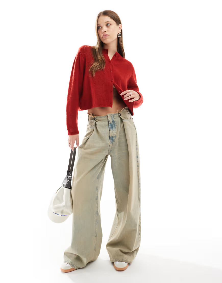 ASOS DESIGN fluffy knit cardigan in red | ASOS (Global)