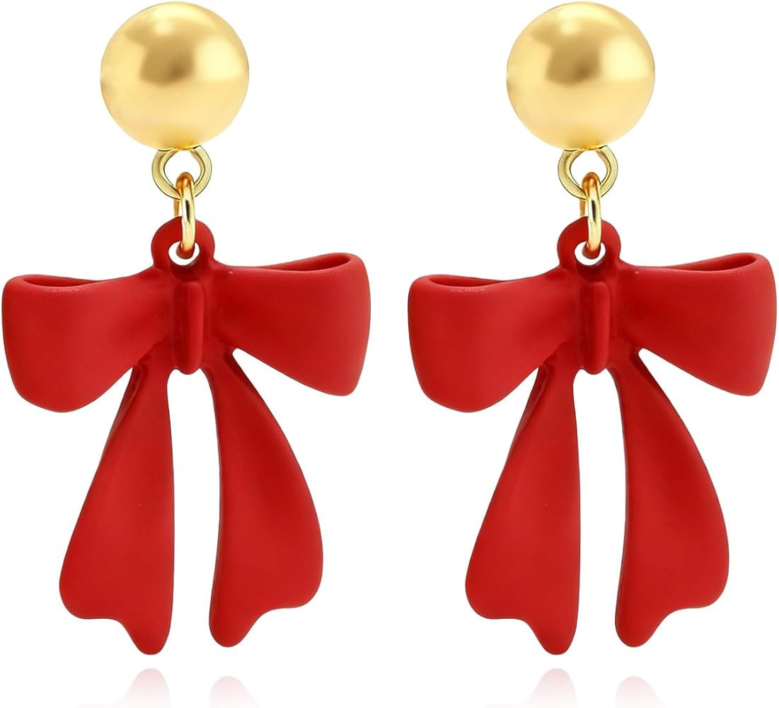 Christmas Earrings for Women Red Bow Earrings Festive Holiday Jewelry Gift Ideas Cute Statement E... | Amazon (US)