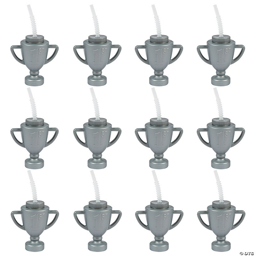 5 1/2" 14 oz. Trophy Reusable BPA-Free Plastic Cups with Lids & Straws - 12 Ct. | Oriental Trading Company