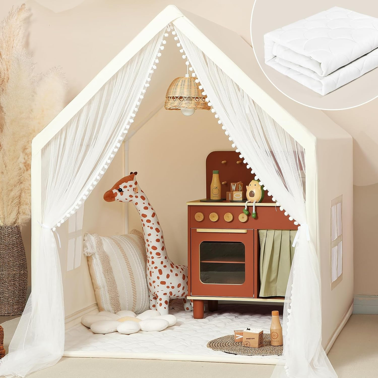 Monobeach Kids Tent Beige Play Tent with Long Mesh Curtain Large Playhouse for Indoor Outdoor Pla... | Amazon (US)