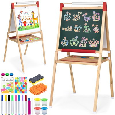 3-in-1 Wooden Art Easel for Kids Toddlers, Painting Easel with Magnetic Board, Chalk Board, Paper Roll & Art Supplies | Target