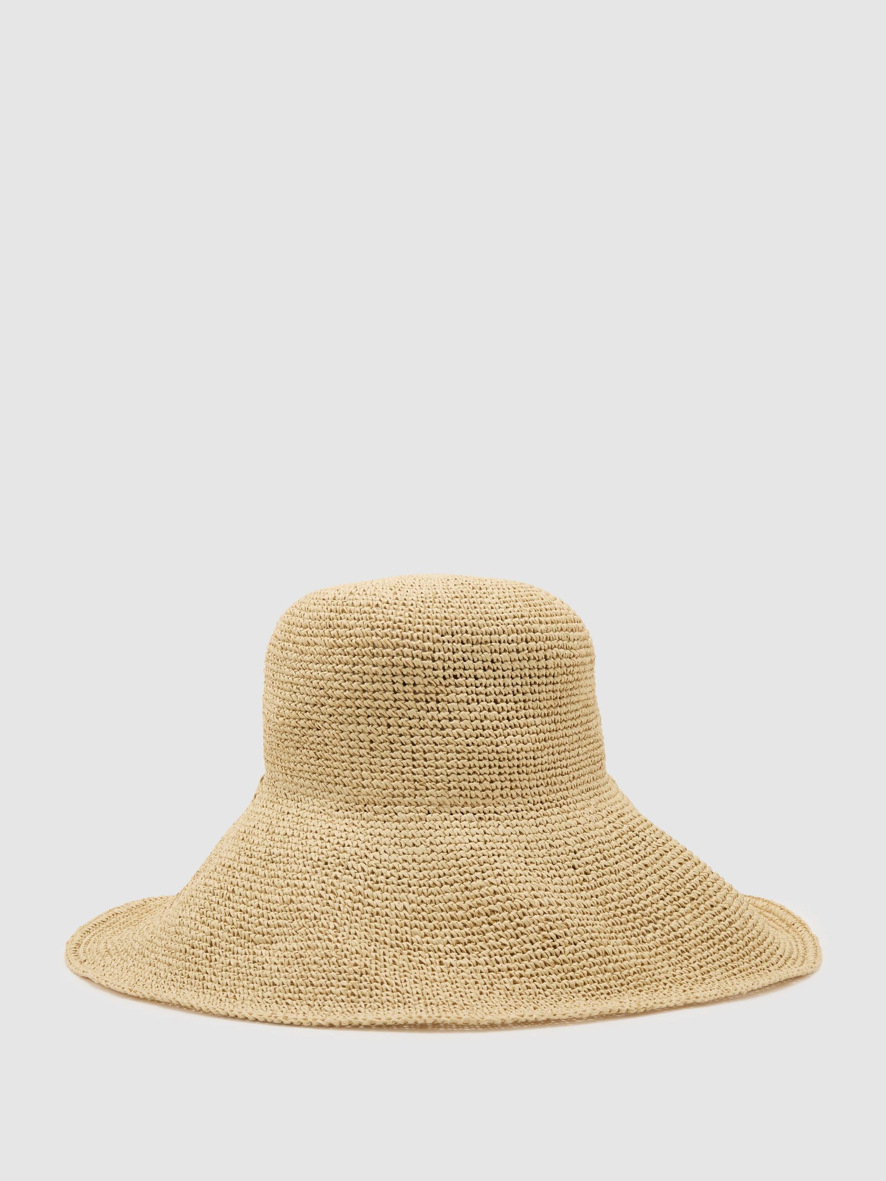 Reiss Straw-Effect Beaded-Strap Hat in Natural - REISS | Reiss UK