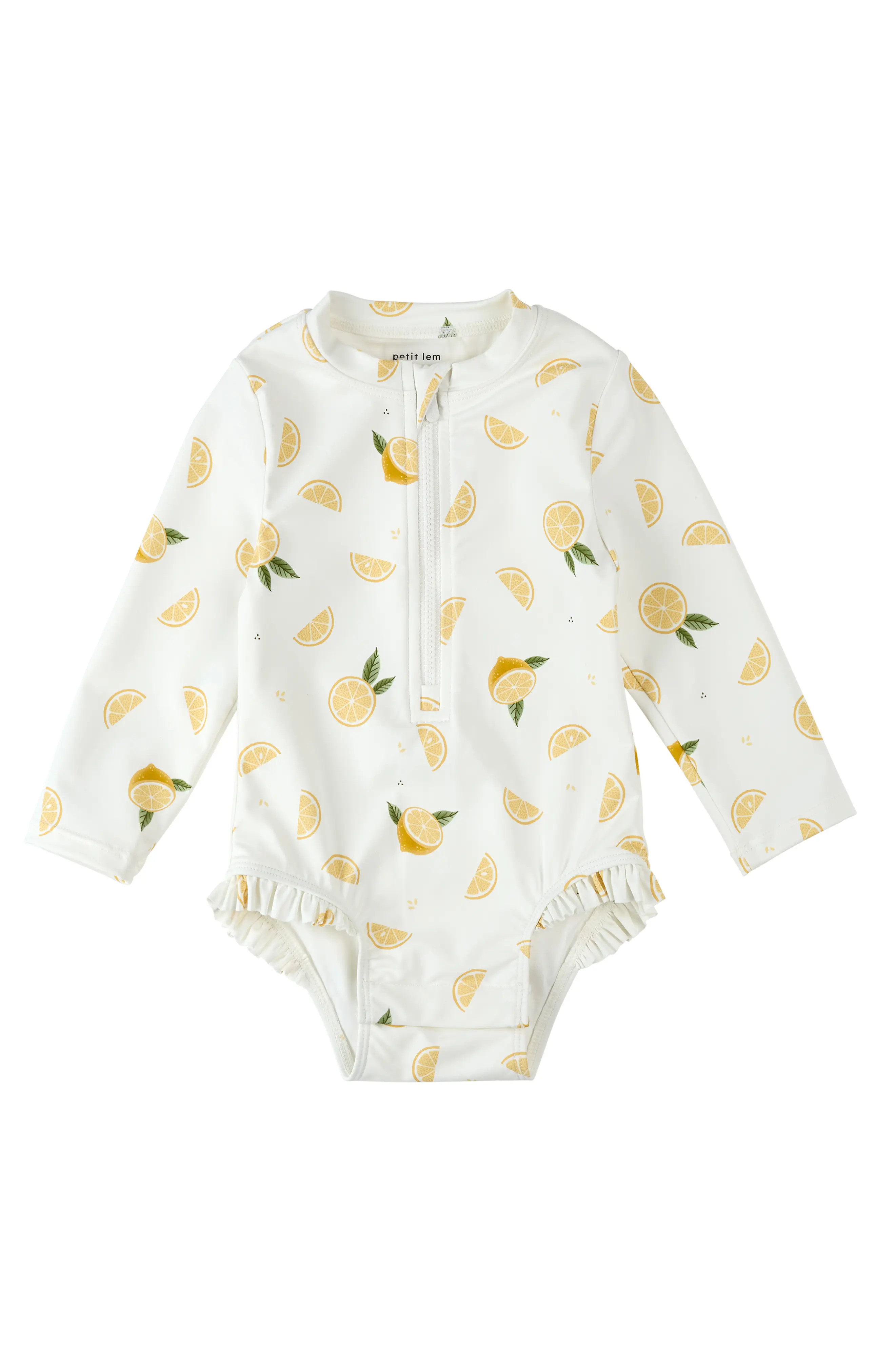 Kids' Lemon Ruffle Long Sleeve UPF 50+ One-Piece Rashguard Swimsuit (Women) | Nordstrom | Nordstrom