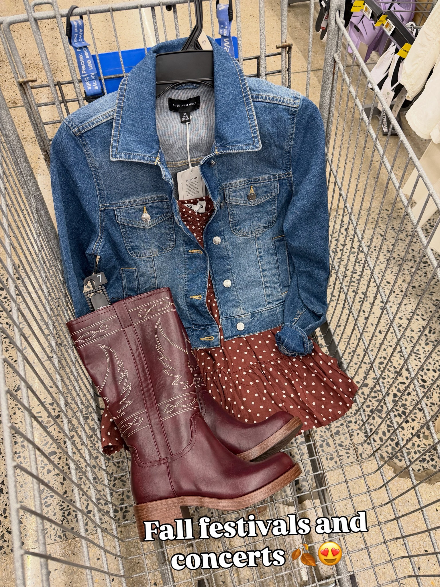 Walmart fall outfit idea with these gorgeous new boots, denim jacket and romper dress. #walmartfashion country concert outfit idea