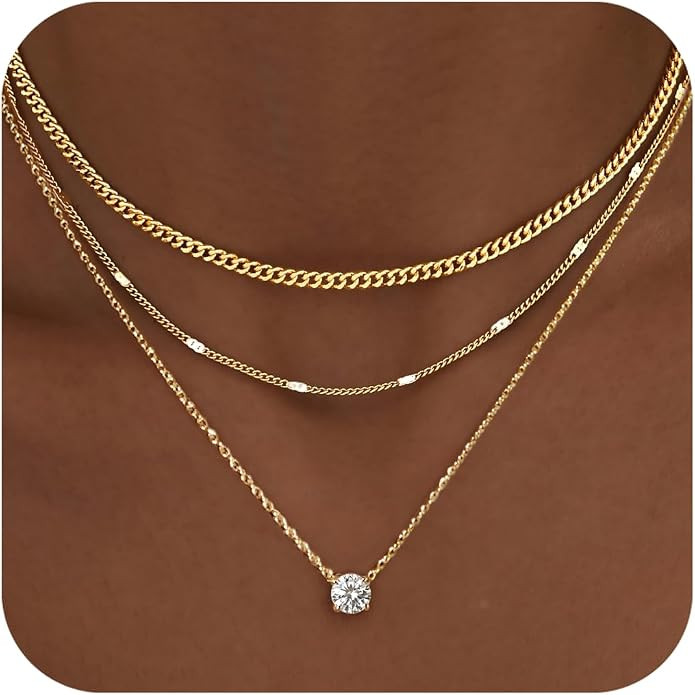 WomenGifts Layered Gold Necklaces for Women, 14K Gold Sterling Silver Plated Dainty Pendant Neckl... | Amazon (US)