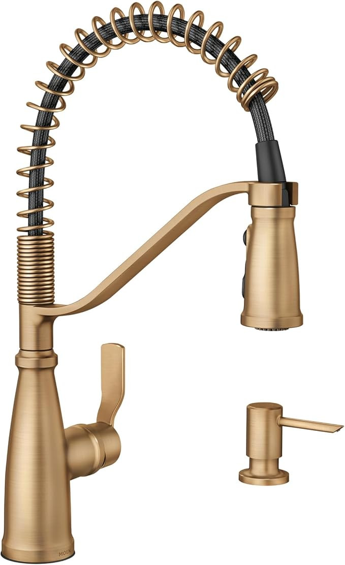 Moen Nolia Bronzed Gold One-Handle Pre-Rinse Spring Kitchen Faucet with Pull Down Sprayer, Single... | Amazon (US)