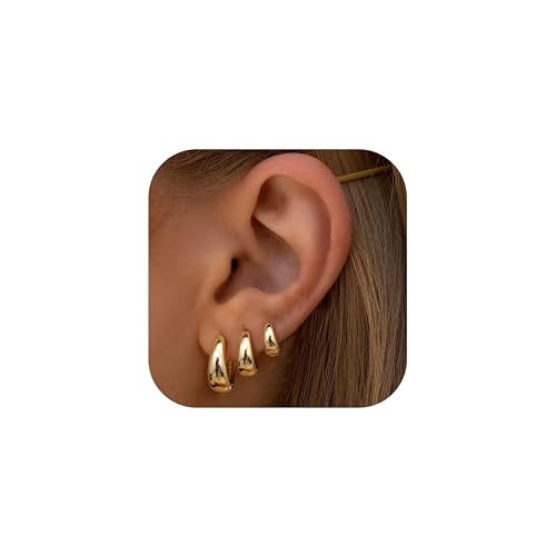 BESTEEL 3Pairs Gold Hoop Earrings Set for Women Chunky Gold Silver Earring 14K Gold Filled Hypoal... | Amazon (US)