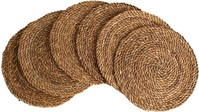 KAZI Essentials Boho Round Woven Placemats – Set of 6, Natural Wicker Cattail Placemats, Braide... | Amazon (US)