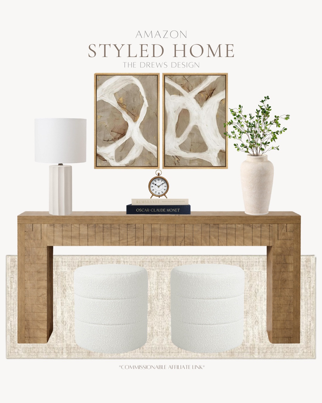 Styled entryway includes console, ottomans, runner rug, vase, greenery stems, decorative books, table clock, table lamp, wall art.

Home decor, looks for less, styled home, styled entryway, styled living roomm

#LTKHome #LTKvlog #LTKSeasonal