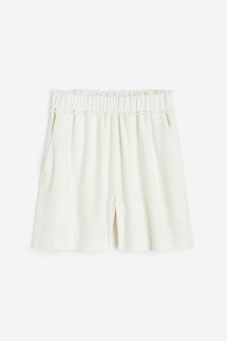 Fringe-trimmed Silk Shorts - High waist - Short - White - Ladies | H&M US | H&M (US + CA)