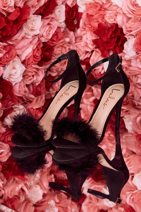 Valentina Black Feather Ankle Strap Heels | Lulus (US)