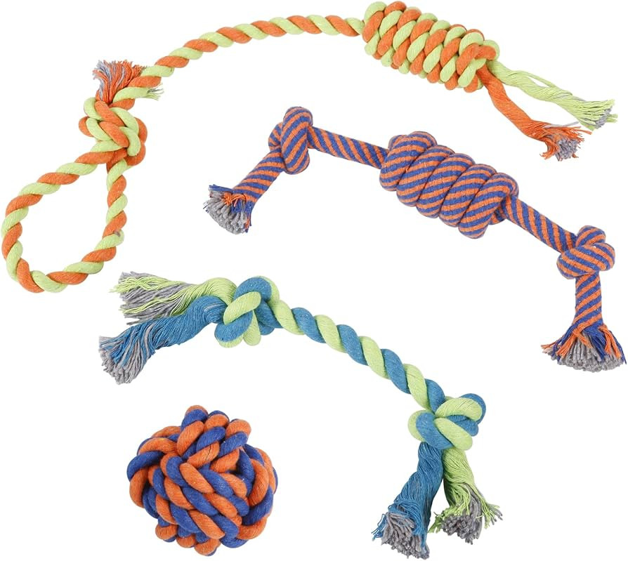 Dog Chew Rope Toys – Set Of 4 Ropes - For Large, Small Teething Pets – All Puppy Breeds Aggre... | Amazon (US)