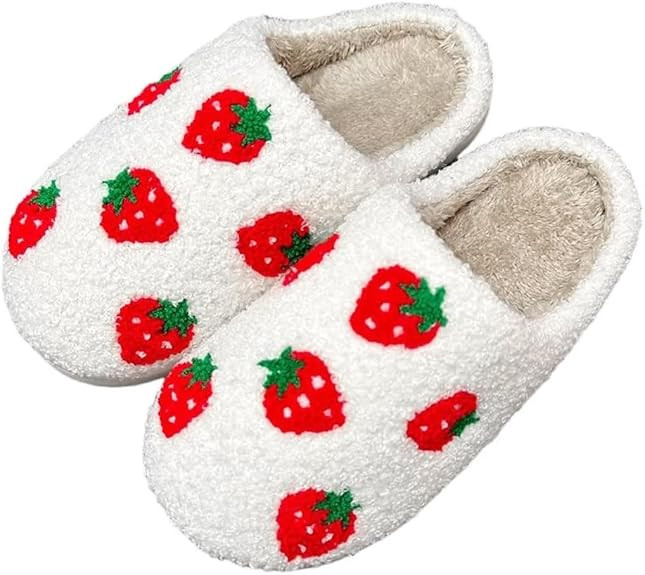 Women's Men's Strawberry Slippers Cute Fruit Home Slippers Winter Fuzzy Memory Foam Fluffy Warm H... | Amazon (US)