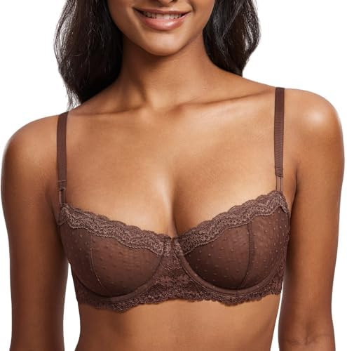 DOBREVA Women's Sexy Lace Bra Underwire Balconette Unlined Demi Sheer Plus Size | Amazon (US)