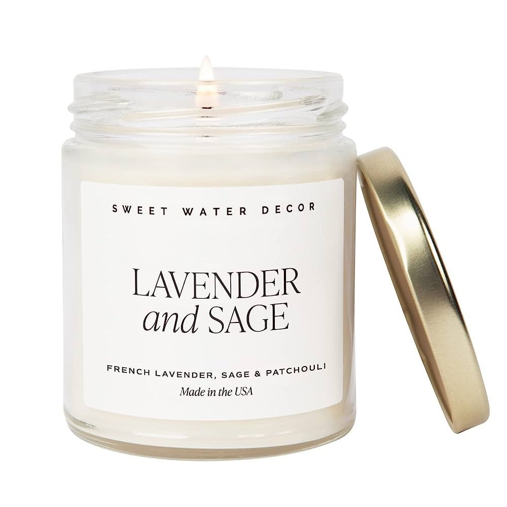 Sweet Water Decor Lavender and Sage Soy Candle | French Lavender, Lime, Sage, Fern Leaves, and Di... | Amazon (US)
