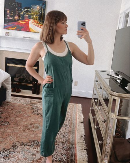 One of my favorite organic cotton jumpsuits ever! Wearing a medium here. You could dress these up if you want too. I just like them casual:)