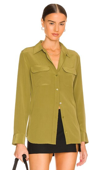 Slim Signature Blouse in Avocado | Revolve Clothing (Global)