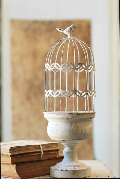 17" Cream Wire Bird Cloche With Urn | The Nested Fig