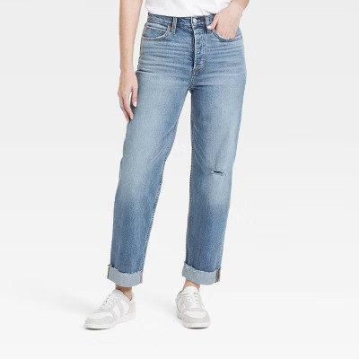 Women's Highest-Rise Straight Ankle Cuffed Jeans - Universal Thread™ Medium Wash 4: Midweight Denim, High Rise, 28" Inseam | Target