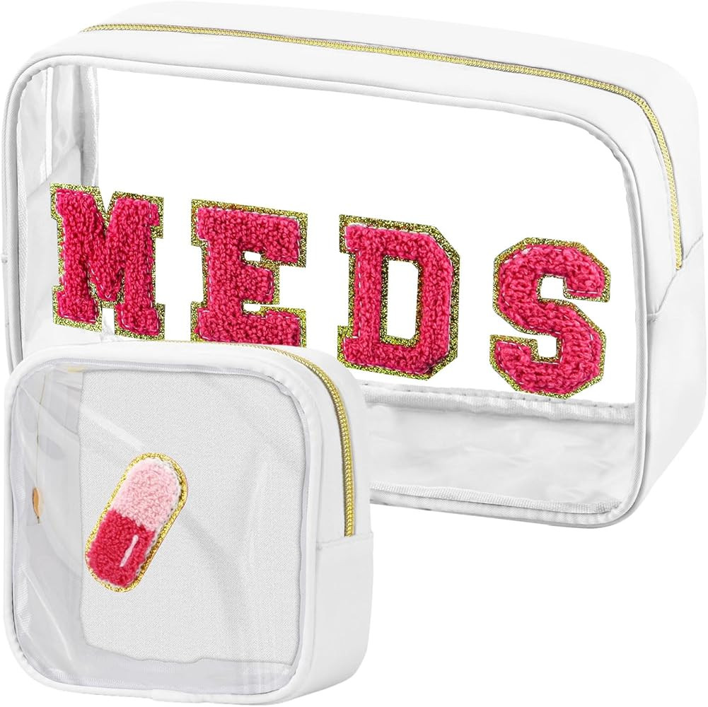 2 Pcs Medicine Chenille Letter Bag Preppy Clear Makeup Meds Bag for Travel Nylon & PVC Transparen... | Amazon (US)