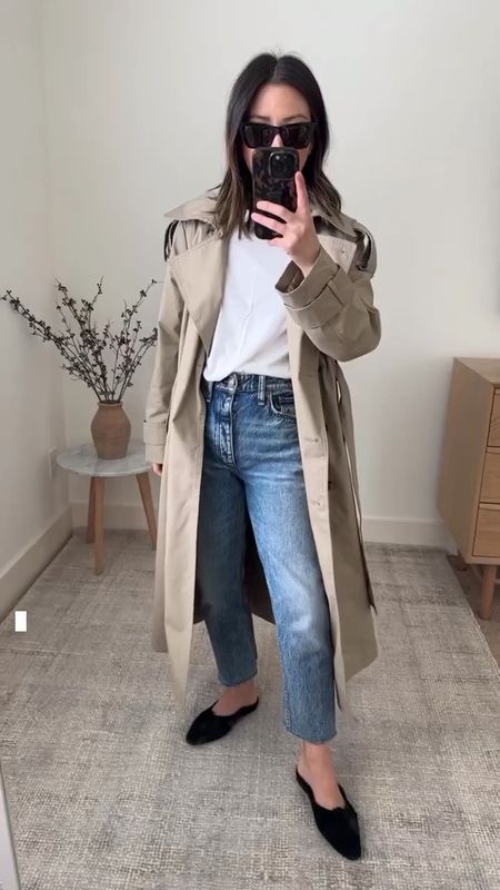 Banana Republic Factory finds. This trench is near perfection! It’s does wrinkle and I can’t seem to get the wrinkles out with a steamer. But the fit is exceptional. Petite proportions, oversized but not overwhelming. And not stiff! On sale!

Jacket - BR factory petite small. I sized up. 
Tee - Everlane medium
Jeans - Rag & Bone 25
Mules - Staud 35
Sunglasses - YSL 

Petite Style, Neutral outfit, capsule wardrobe, minimal style, street style outfits, Affordable fashion, Spring fashion, Spring outfit, trench coat 

#LTKSeasonal #LTKsalealert #LTKshoecrush