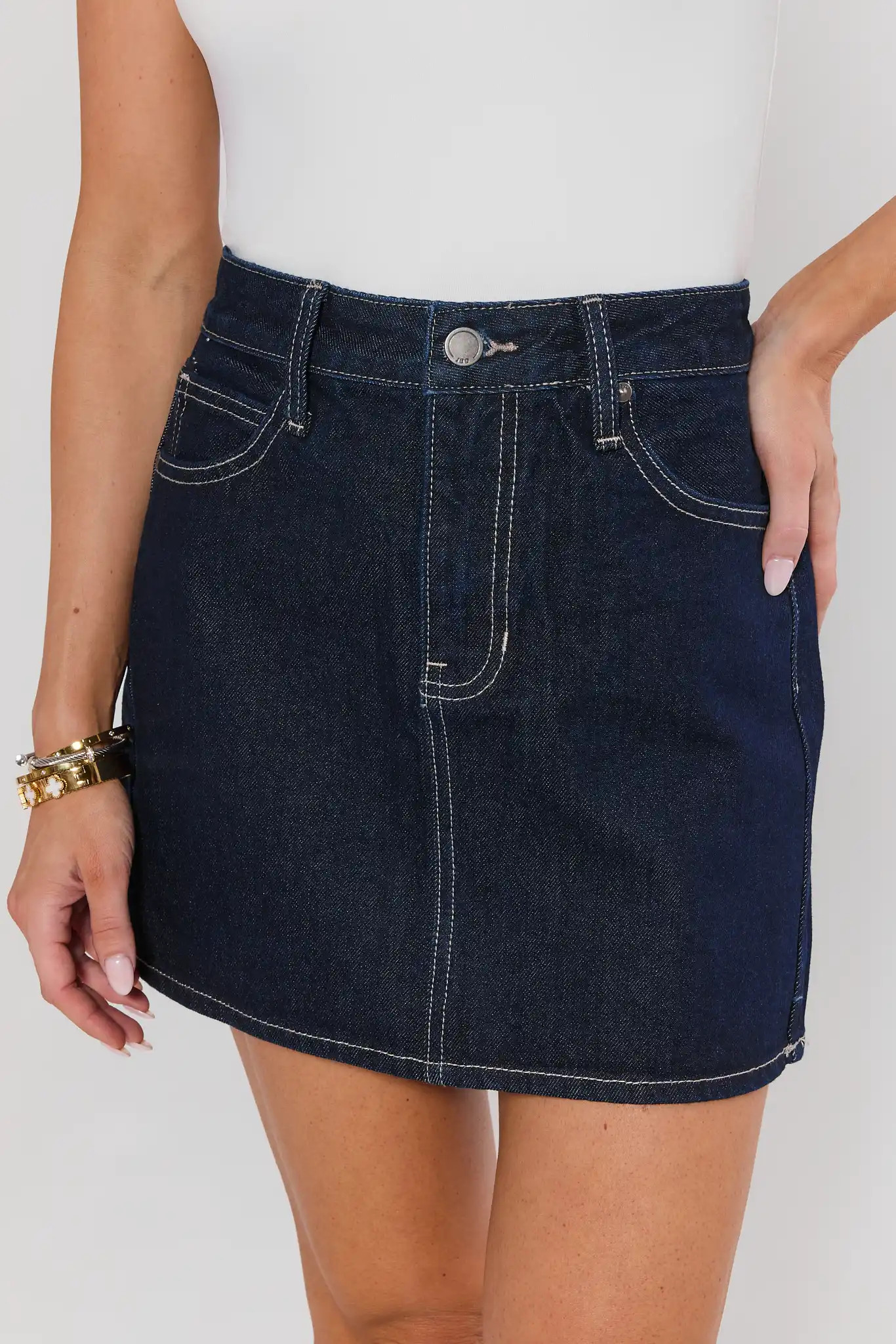 Mallory Dark Wash Denim Skirt | Avara