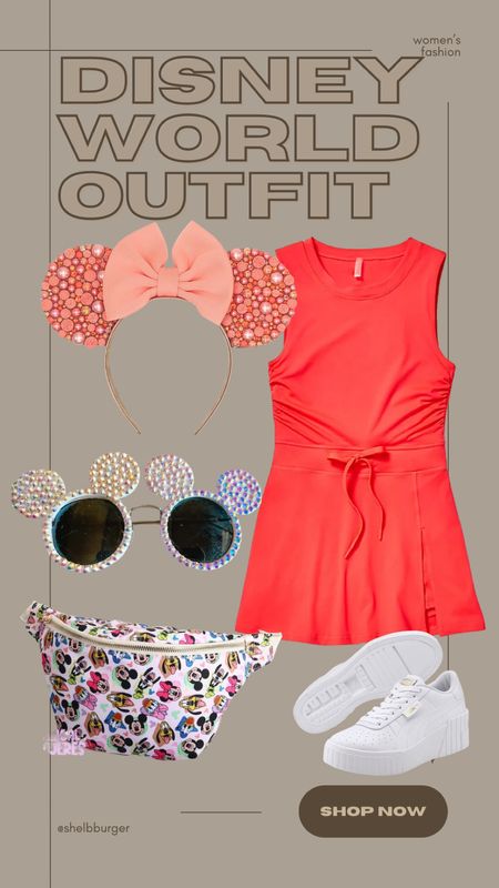 Women’s active Disney World Disneyland outfit

Free People easy does it active dress with shorts
Coral pearl and rhinestone mouse ears
Rhinestone Mickey Mouse shaped sunglasses
Sensational 6 Mickey Mouse and Friends Fanny pack
White platform wedge puma sneakers

#LTKSaleAlert #LTKTravel #LTKFindsUnder100