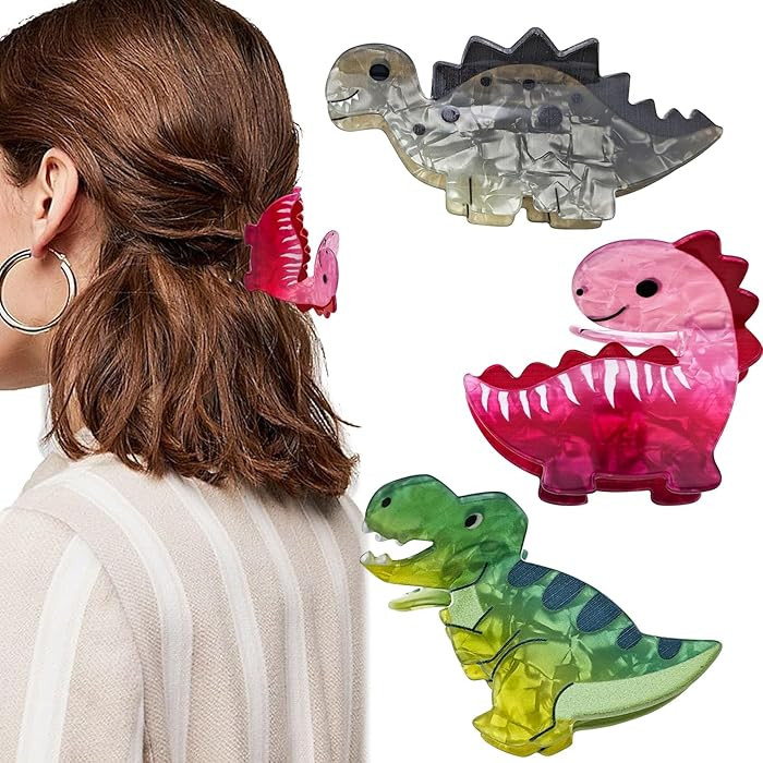 3 PACK Dinosaur Hair Clip, Acrylic Hair Clip, Acetate hair clips, Y2k Accessories Cute Small Hair... | Amazon (US)