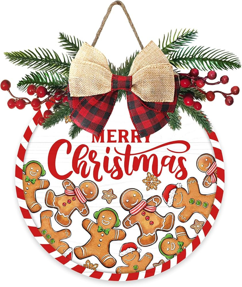 Amazon.com: Deroro Merry Christmas Gingerbread Man Front Door Sign, Xmas Holiday Striped Wood Doo... | Amazon (US)