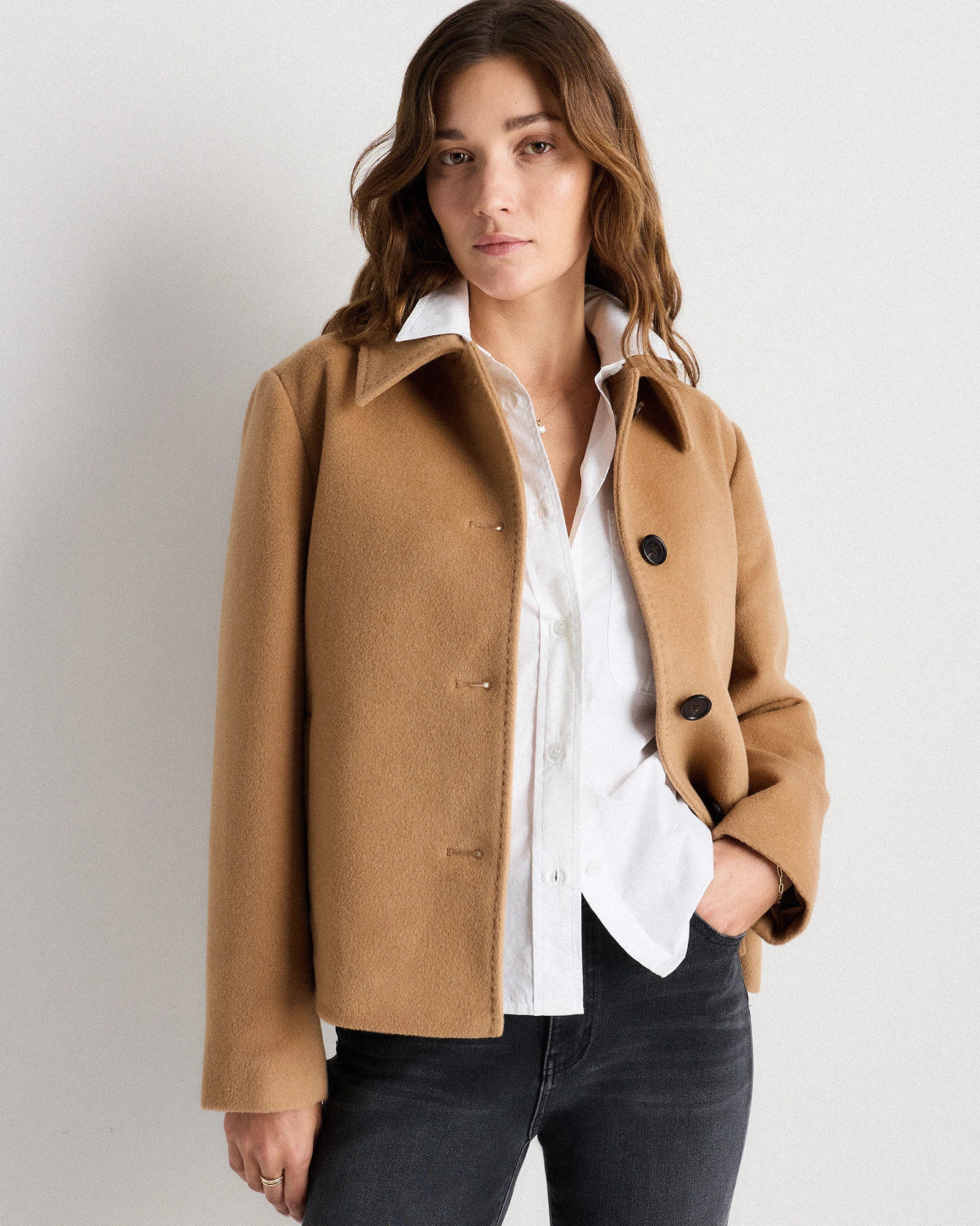 Quince | Women's Wool Cashmere Short Coat in Caramel, Size Medium | Quince