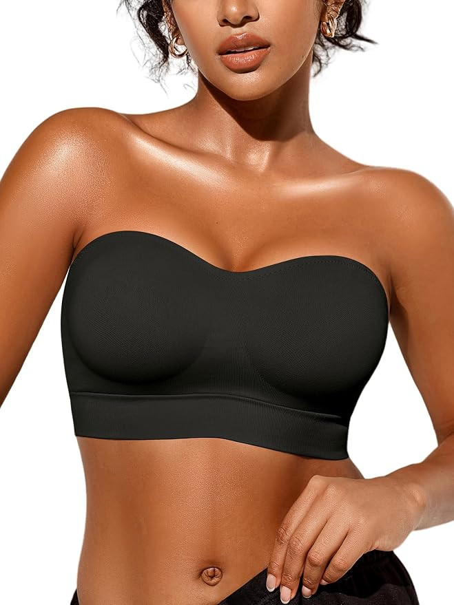 Strapless Bras for Women, S-XL, Non-Slip Silicone Padded Bandeau Bra with Free Clear Strap, Wirel... | Amazon (US)