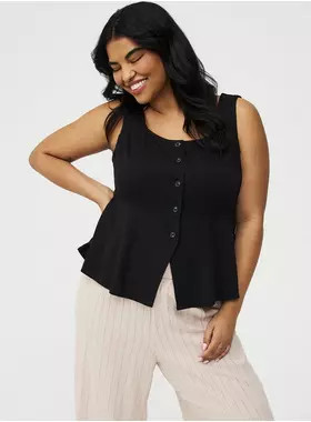 Button Front Peplum Tank | Torrid (US & Canada)