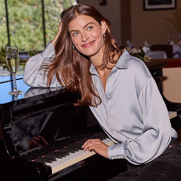 Women's Long Sleeve Oversized Satin Buttondown Tunic | Lands' End (US)