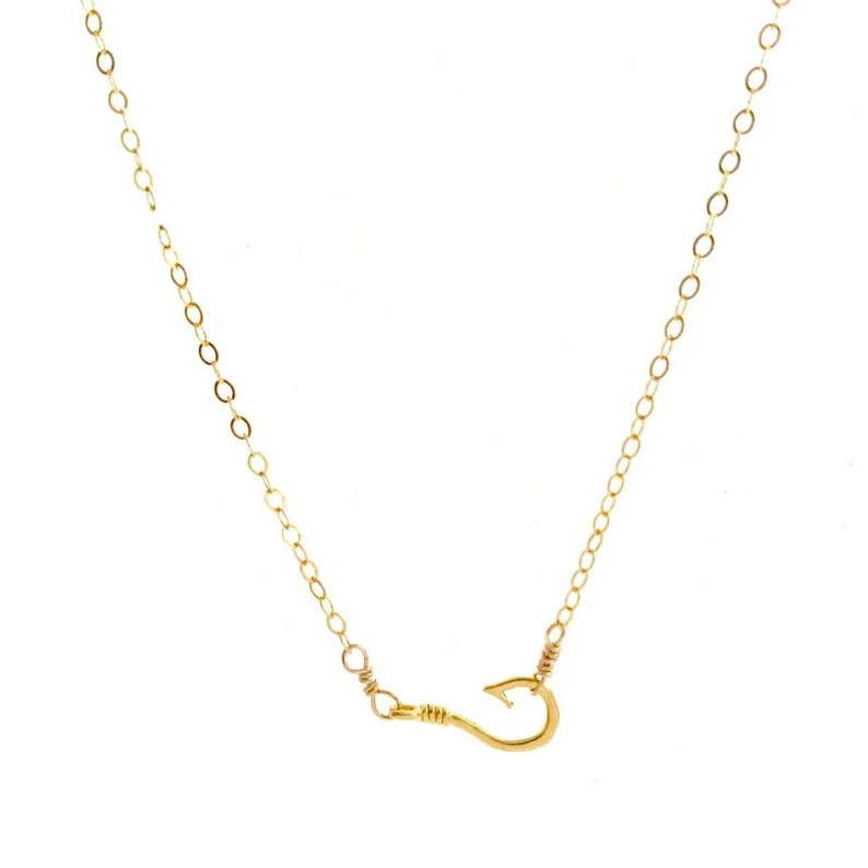 Fish Hook Necklace, Dainty Fishhook, Gold Necklace | Etsy (US)