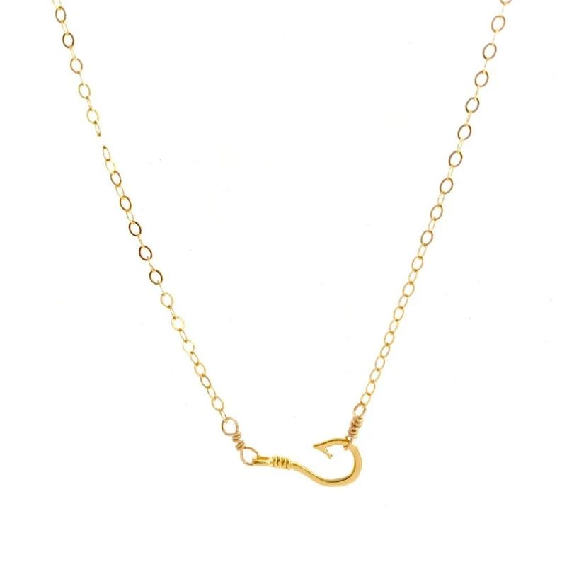 Fish Hook Necklace, Dainty Fishhook, Gold Necklace | Etsy (US)