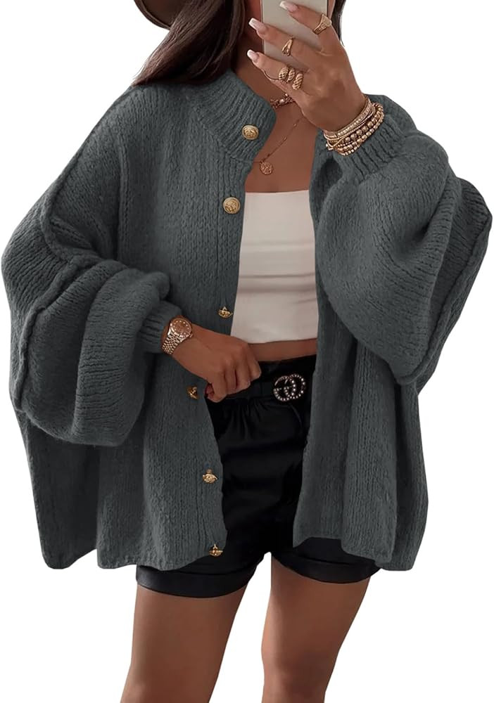Saodimallsu Womens Oversized Cardigans Long Lantern Sleeve Button Down Chunky Knit Loose Fall Swe... | Amazon (US)
