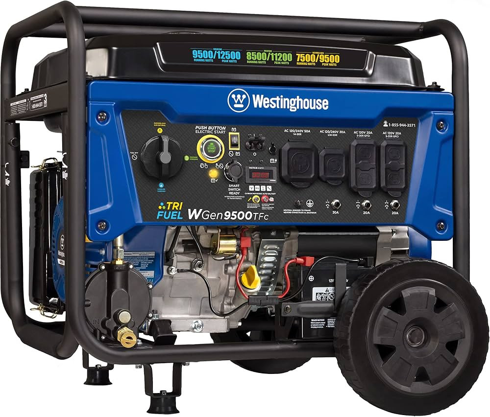 Westinghouse Outdoor Power Equipment 12500 Peak Watt Tri-Fuel Home Backup Portable Generator, Rem... | Amazon (US)