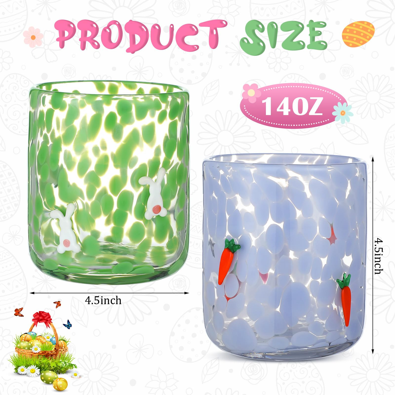 2 PCS Easter Icon Juice Glasses, 14oz Easter Rabbit and Carrot Icon Glass Cups Easter Stemless Wi... | Amazon (US)