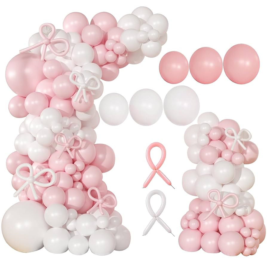 Auch 149 Pcs Pink Bow Balloon Arch Kit Pink and White Balloons Garland Coquette Birthday Decor Wh... | Amazon (CA)