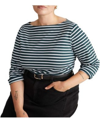 Universal Standard Women's Plus Size Belle Breton Stripe Jersey Tee - Deep sea/white stripe | Macy's