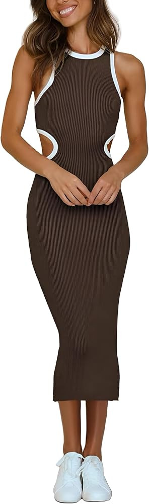NauLon Womens Sexy Cut Out Waist Open Back Bodycon Dress Ankle Length Ribbed Party Club Midi Mini... | Amazon (US)