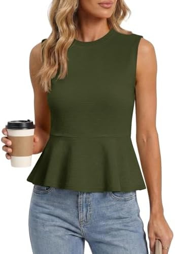 Tankaneo Womens Summer Tank Tops Sleeveless Ribbed Knit Babydoll Peplum Tops Work Business Casual... | Amazon (US)