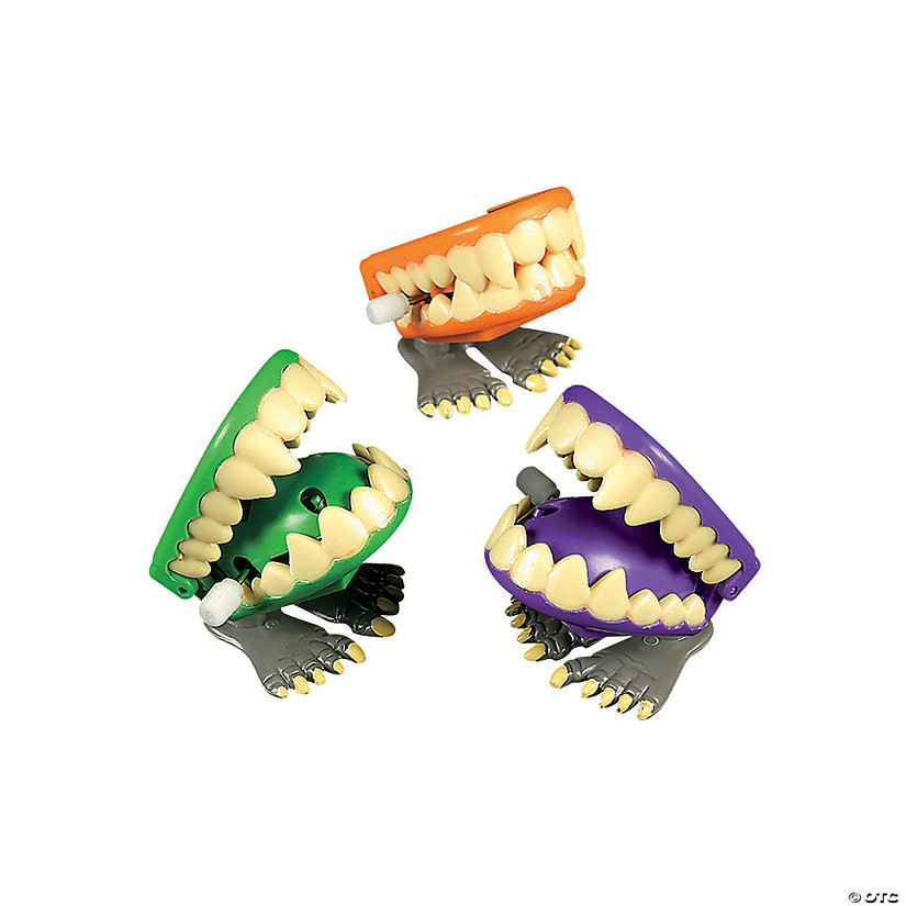 1 3/4" Mini Monster Wind-Up Green, Orange & Purple Plastic Chomping Teeth - 12 Pc. | Oriental Trading Company