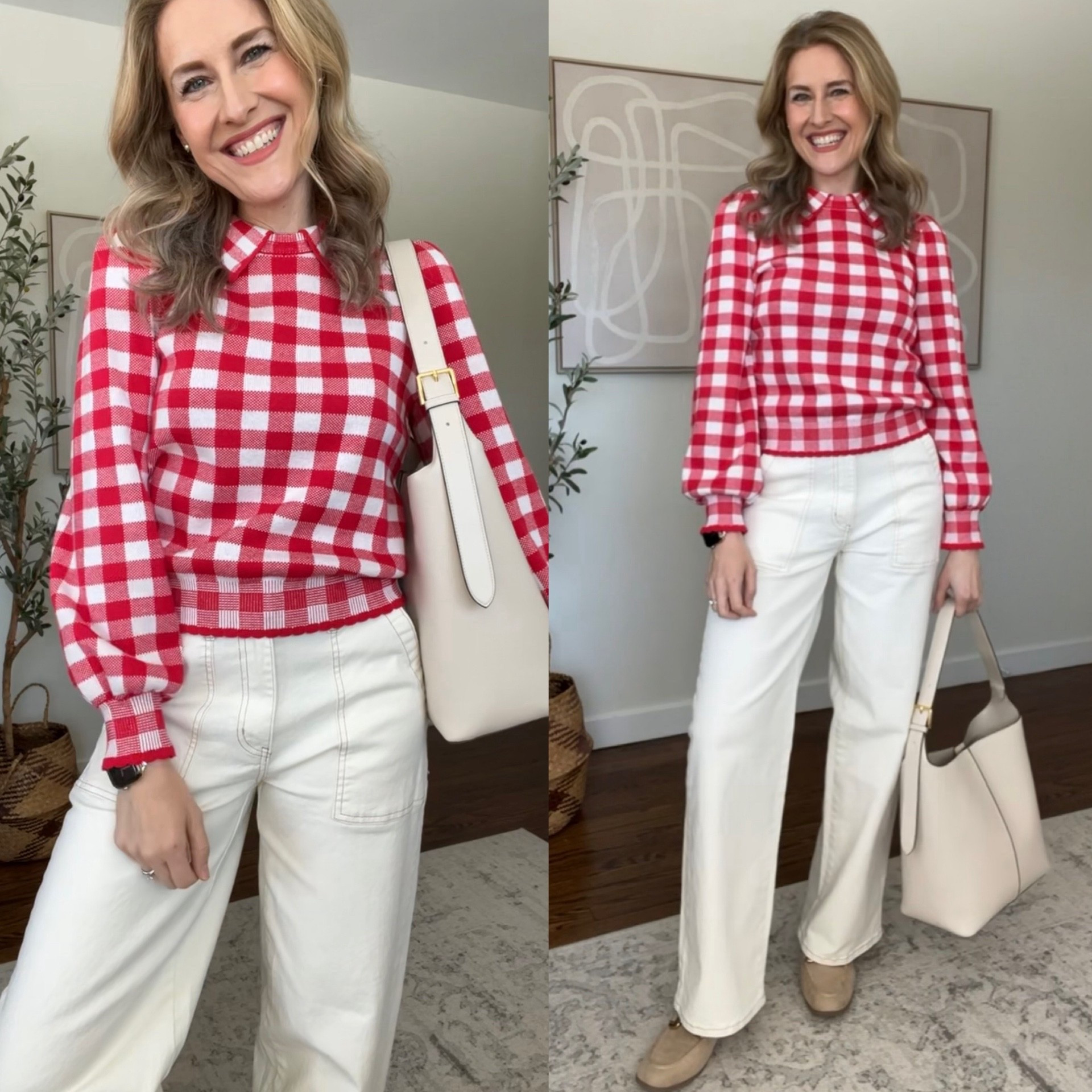 Gingham sweater with collar, adorable, comfort, flattering, looks boutique! ❤️ wearing my tts small

#LTKOver40