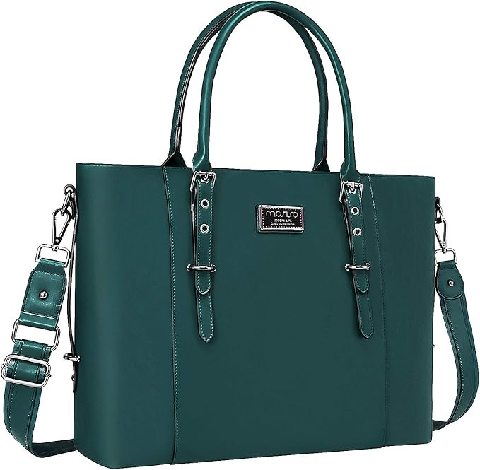 MOSISO PU Leather Laptop Tote Bag for Women (Up to 15.6 inch), Deep Teal | Amazon (US)