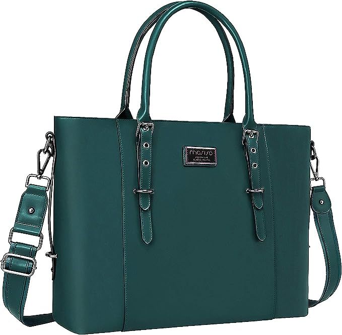 MOSISO PU Leather Laptop Tote Bag for Women (Up to 15.6 inch), Deep Teal | Amazon (US)